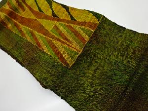 リサイクル　手織り真綿紬縞に抽象模様織出し名古屋帯
